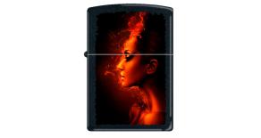 Зажигалка ZIPPO Девушка-огонь, с покрытием Black Matte, латунь/сталь, чёрная, матовая, 36x12x56 мм